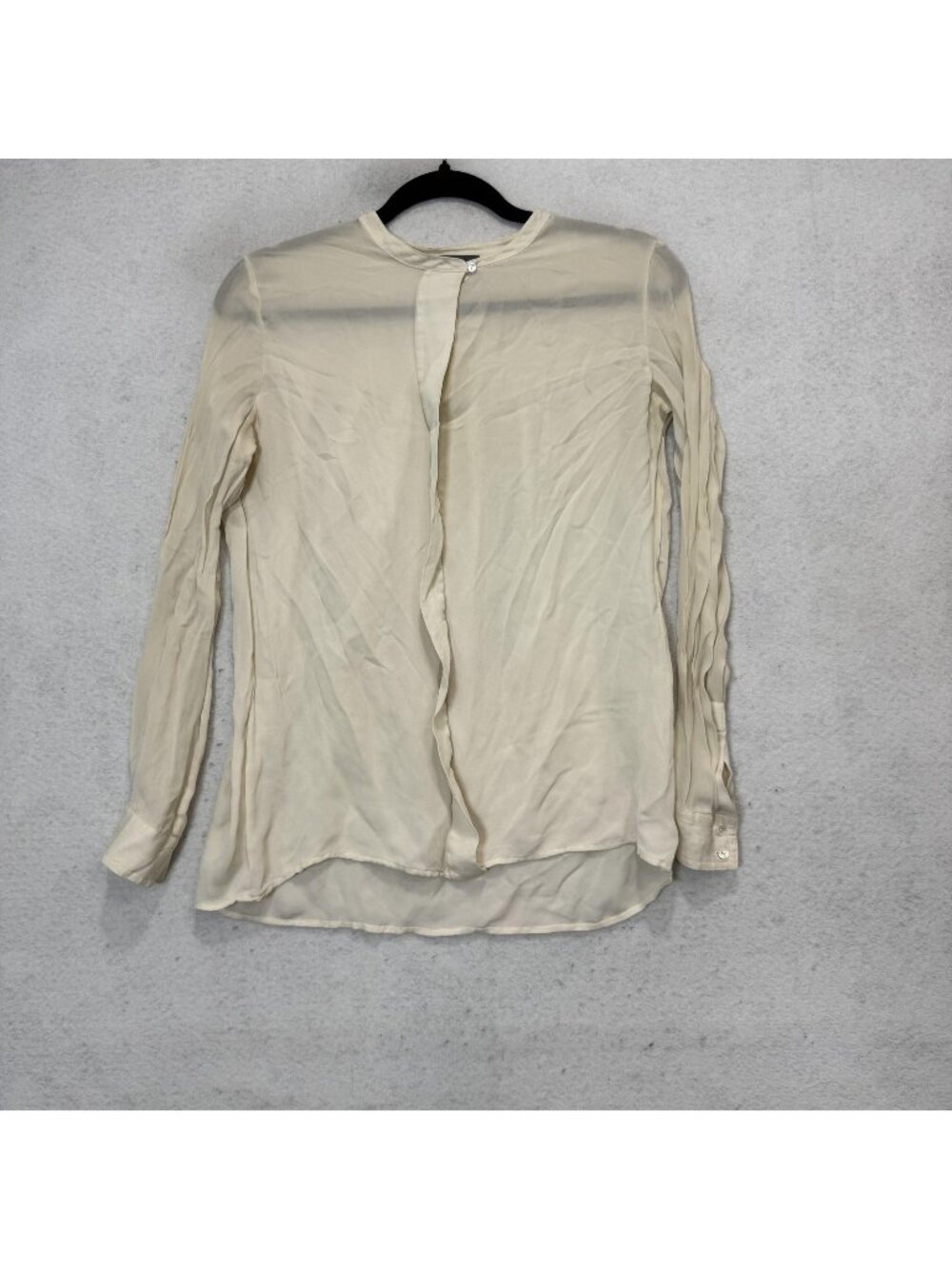 Vince Blouse Womens 6 White Sheer 100% Silk Round Neck Long Sleeve Tunic Top